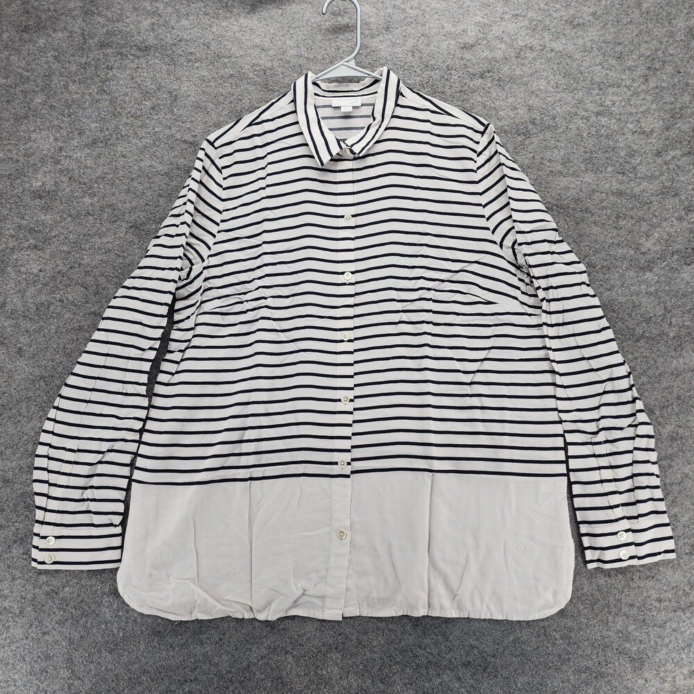 J Jill Shirt Womens Large Button Up Long Sleeve White Striped